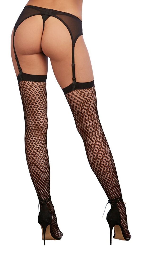 Fishnet Plaid Thigh High Black O-s