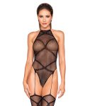 Fishnet Garter Teddy Bodystocking Black O-s