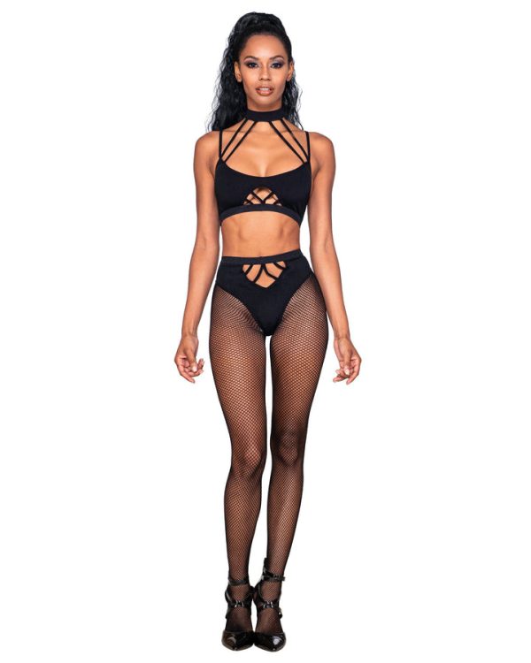 Strappy Bralette & Pantyhose 2pc Black O-s - Image 4
