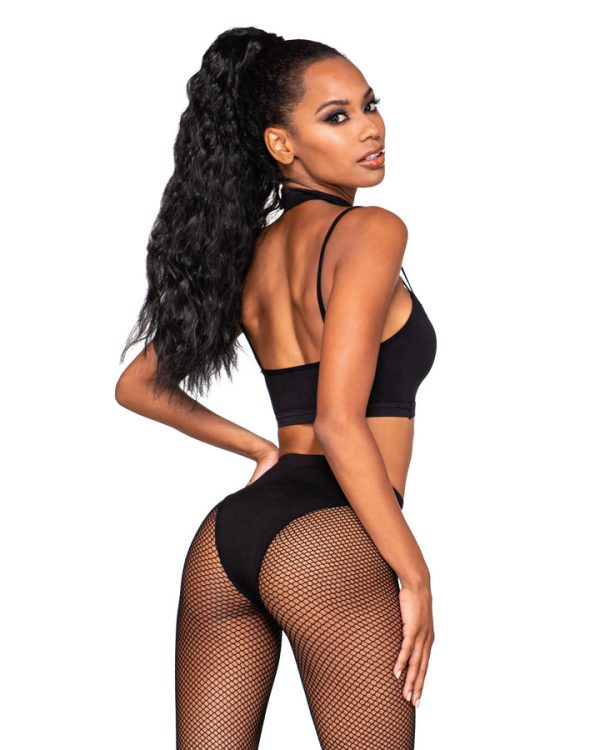 Strappy Bralette & Pantyhose 2pc Black O-s - Image 2