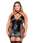 Faux Leather & Fishnet Garter Dress Black