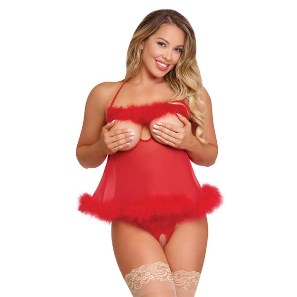 Marabou Babydoll Set Red
