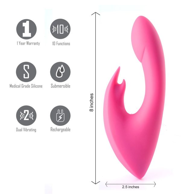Leah Rechargeable Silicone Rabbit Massager Neon Pink - Image 3