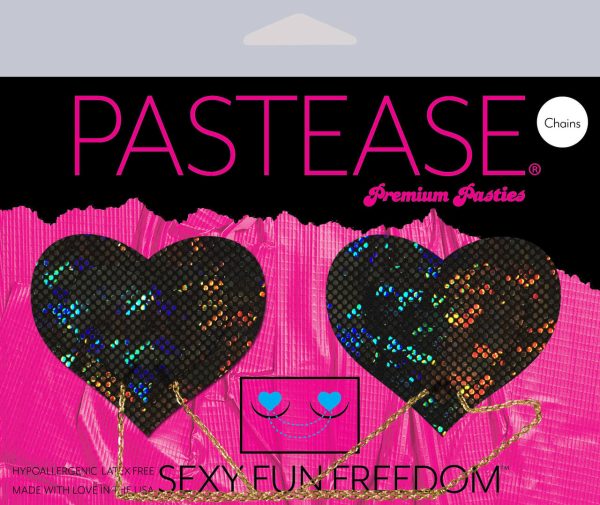 Black Shattered Disco Ball Heart W- Gold Chains Pasties - Image 3