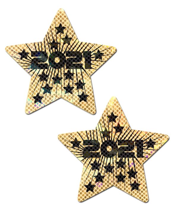 (wd) Pastease Happy New Years Liquid Gold & Black Star Nipple Pasties