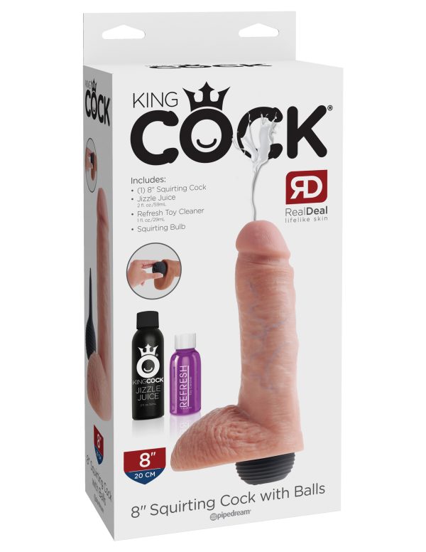 King Cock 8 In Squirting Cock W- Balls Light - Image 2