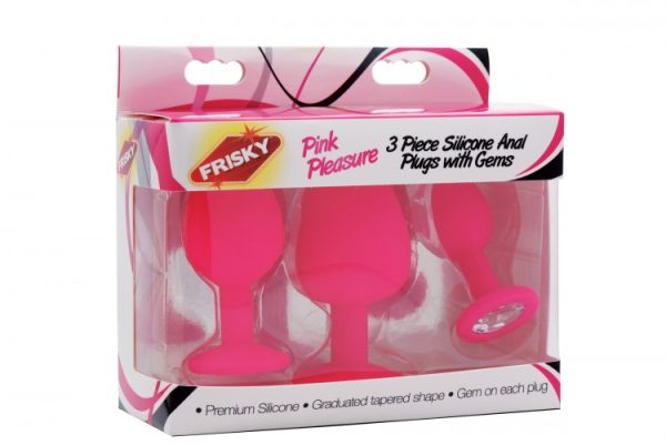 Frisky Pink Pleasure 3 Pc Silicone Anal Plugs W- Gems