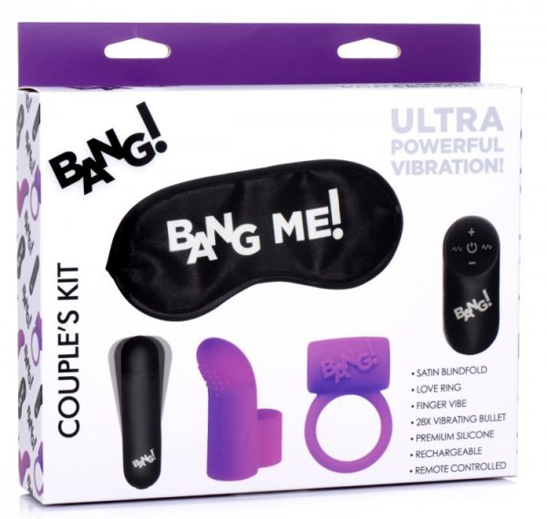 Bang! Couples Love Ring Finger Vibe Bullet & Blindfold Kit Purple - Image 6